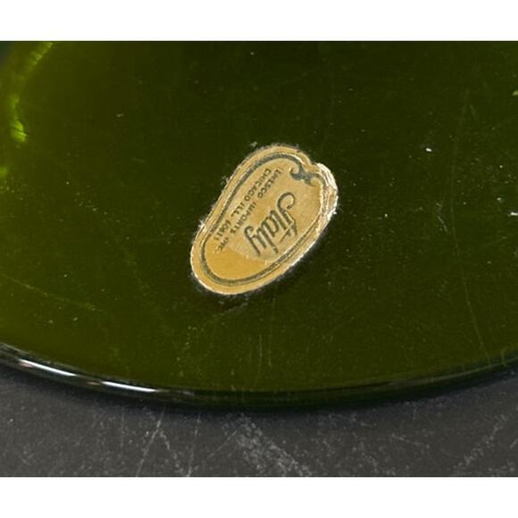 Mid Century Yellow Empoli Glows Orange Cased Glass With Green Pedestal - Picture 10 of 11